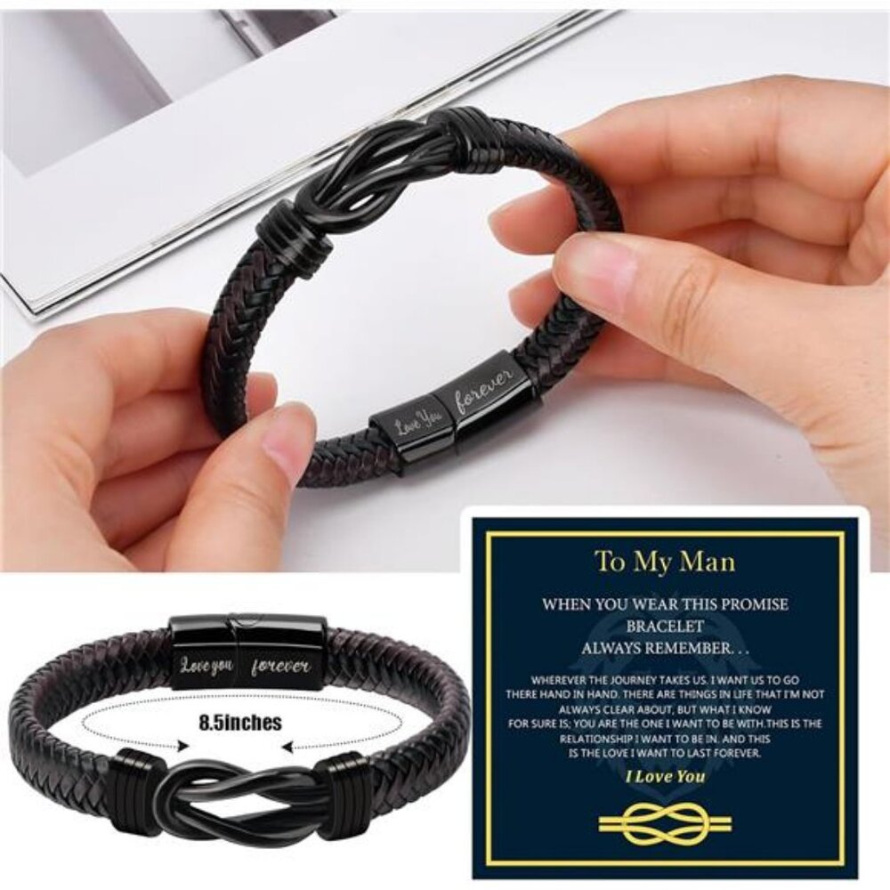 Valentines Day Gifts for Him: Bracelets Gifts for Men Leather Couples - Picture 4 of 7